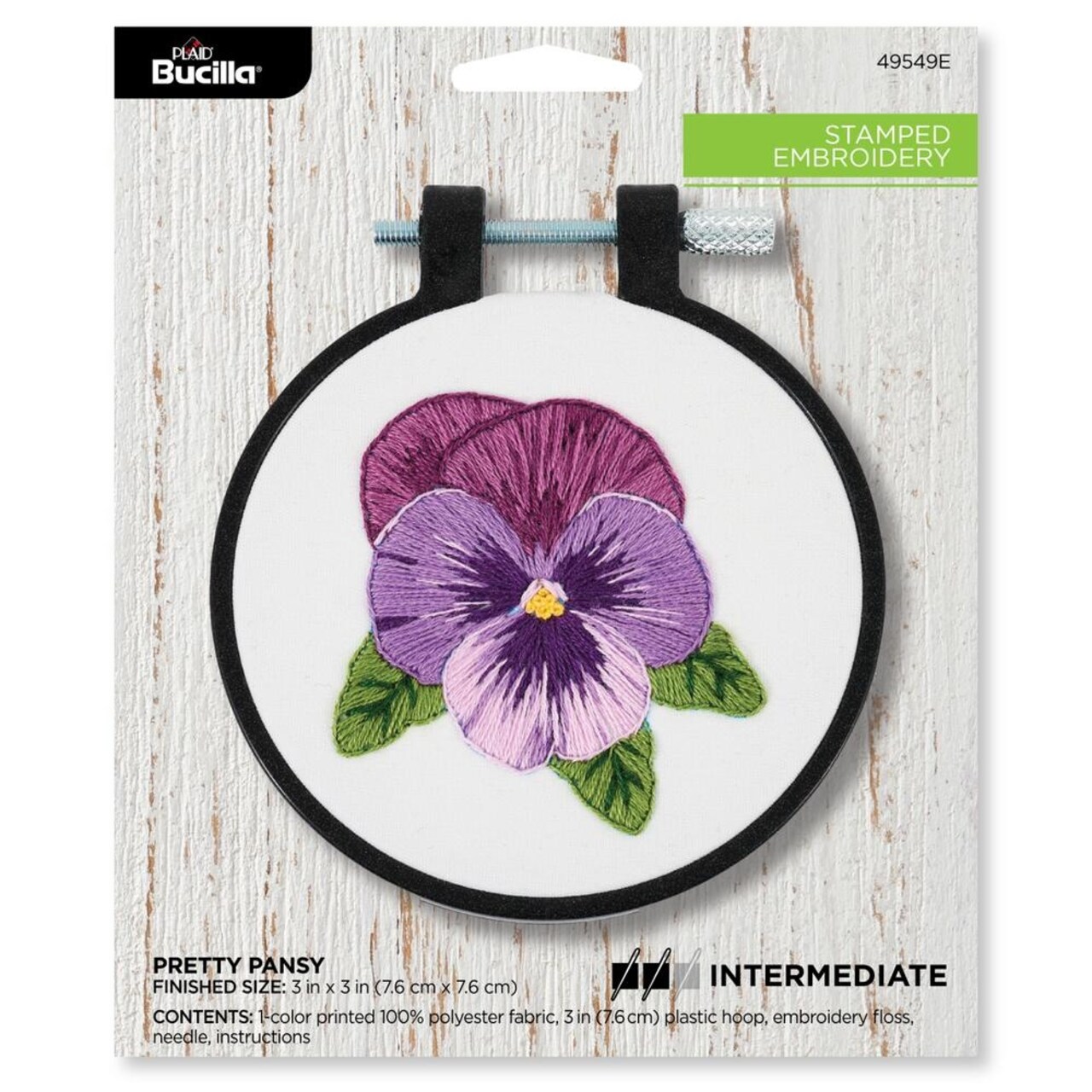 Bucilla Stamped Embroidery Kit W/3" Plastic Hoop-Pretty Pansy